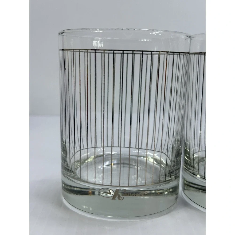 Vintage Kraftware Silver Pinstripe Pattern‎ Glasses Barware Bar Drink Ware